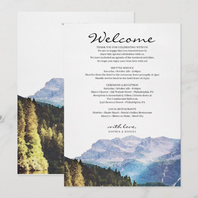 Programme Aquarelle Montagnes Mariage Accueil Itinéraire (Devant / Derrière)