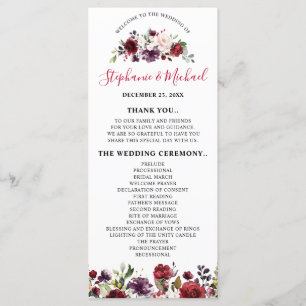 Programme Aquarelle romantique Bourgogne Rouge Blush Rose Fl