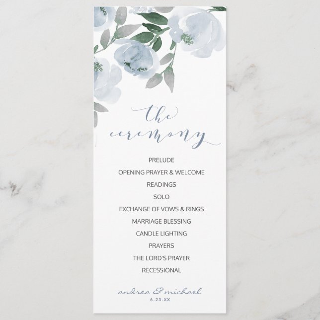 Programme Aquarelle romantique douce mariage Dusty Blue Grey (Devant)