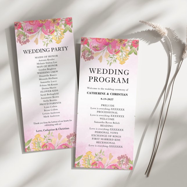 Programme Aquarelle rose floral Mariage plat (Créateur téléchargé)