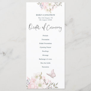 Programme Aquarelle rose Magnolias Mariage de script papillo