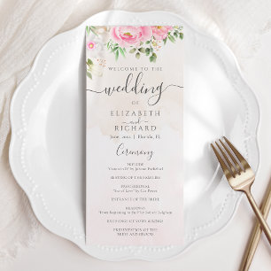 Programme Aquarelle rose pivoines florales Mariage élégant
