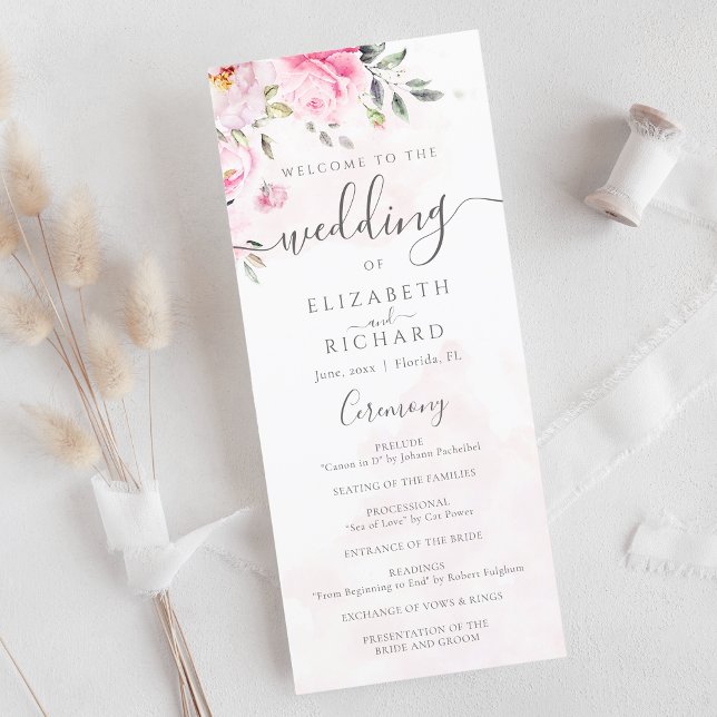 Programme Aquarelle rose vif Mariage de pivoine florale (Créateur téléchargé)