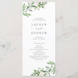 Programme Aquarelle vert et fleurs blanches Mariage