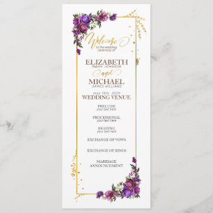 Programme Aquarelle violet rose chaud or Mariage Floral