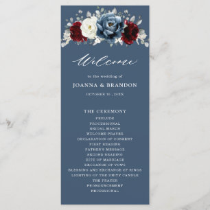 Programme Ardoise Burgundy Blanc Ivory Floral Mariage Pr