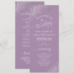 Programme Argent Orné sur Lavender Simple Mariage élégant