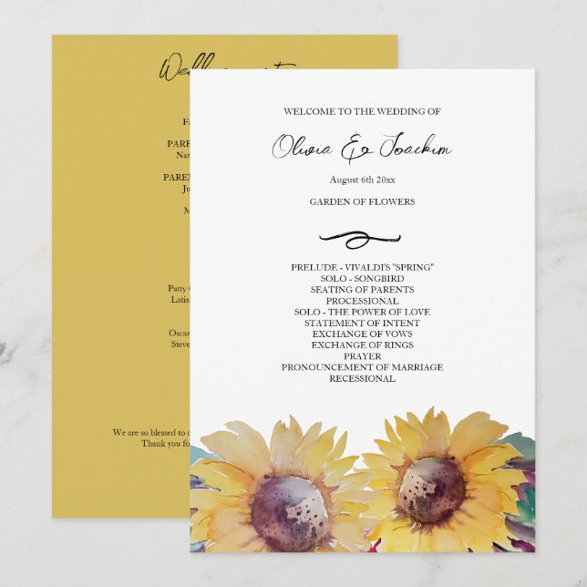 Programme Art Rustique Artistique Tournesol Aquarelle Art (Devant / Derrière)