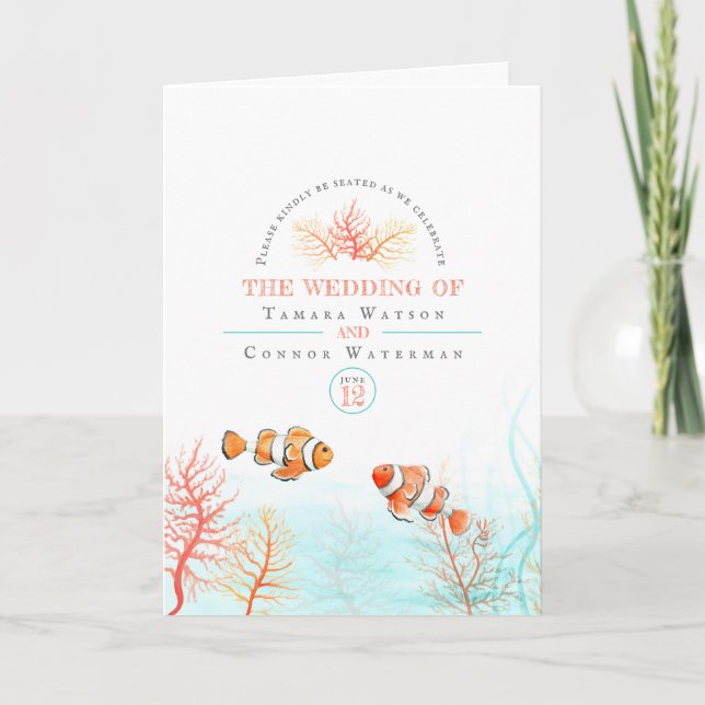 Programme art sous-marin mariage corail et poisson aquarelle (Devant)