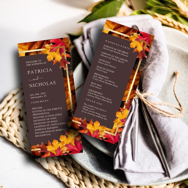 Programme Automne Woody Brown & Elégant cadre doré Mariage (Créateur téléchargé)