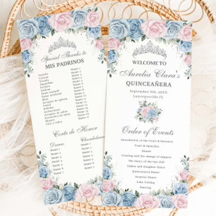Programme Baby Blue et Rose Floral Quinceañera Ordre des Évé