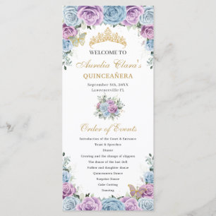 Programme Baby Blue Purple Floral Quinceañera Ordre des Évén