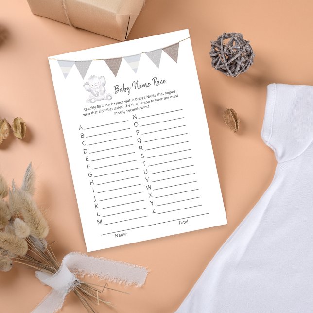 Programme Baby Name Race Game Baby Elephant Card (Créateur téléchargé)
