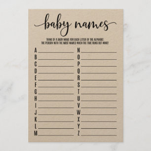 Programme Baby Names A to Z Baby shower Jeu