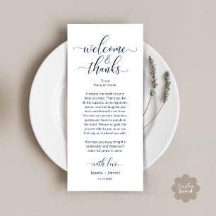Programme Bienvenue et merci Mariage Place Setting Card