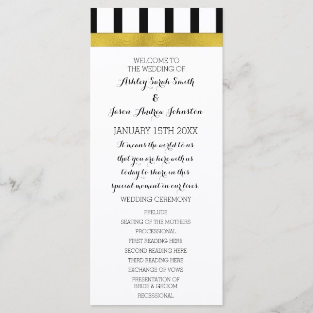 Programme Black and White Stripes Gold Wedding Program (Devant)