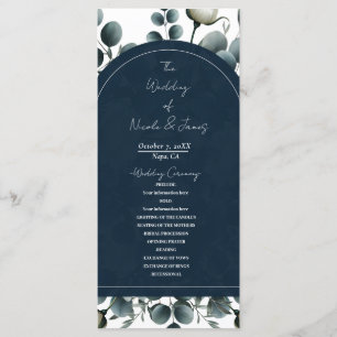 Programme Bleu foncé et blanc Moderne Floral Mariage
