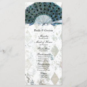 Programme bleu vintage de mariage de fan de paon