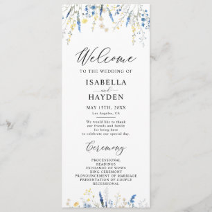 Programme Blue Dusty Dainty Wild Floral Mariage Flat Program
