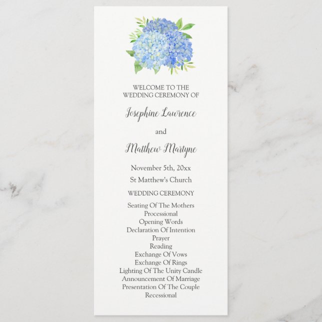 Programme Blue Hydrangea Foliage Aquarelle Mariage Floral (Devant)