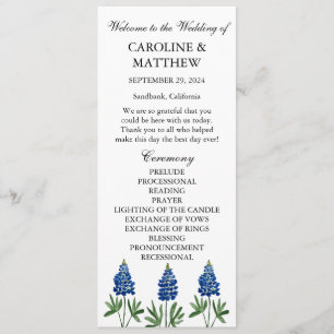 Programme Bluebonnets Blue Floral Élégant Mariage moderne