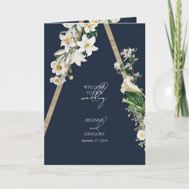 Programme Bohème Bohème Floral Bleu Mariage Ordre de service (Devant)
