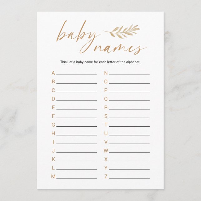 Programme Boho Baby Names Baby shower Jeu (Devant)