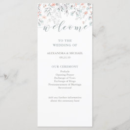 Programme Boho Botanical Coral and Grey Wedding