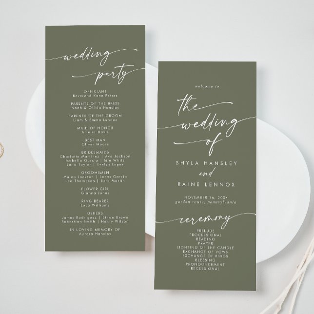 Programme Boho Chic Olive Green Tea Longueur Mariage (Créateur téléchargé)