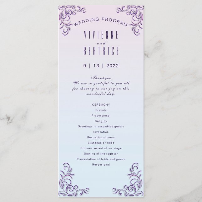 Programme Boho lilas décorative lesbienne mariage (Devant)