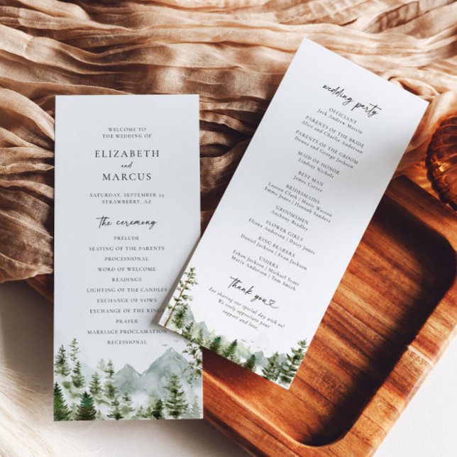 Programme Boho Mountain Forest Pine Tree Mariage élégant (Front/Back)