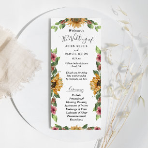 Programme Boho Sunflower Rustique Fleur sauvage Mariage plat