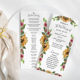 Programme Boho Sunflower Rustique Mariage fête de mariage pl