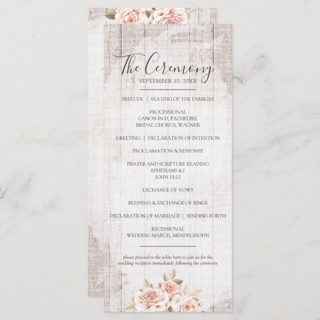 Programme Bois rustique & Roses romantiques Shabby Mariage (Devant / Derrière)