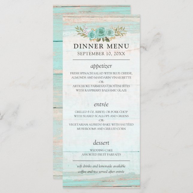 Programme Bois rustique Turquoise Floral Pays Chic Mariage (Devant / Derrière)