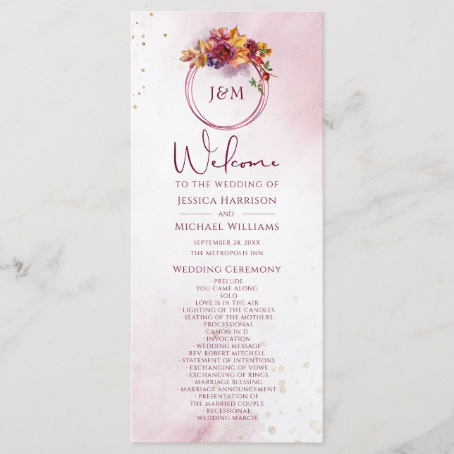 Programme Bouquet d'automne d'aquarelle Bourgogne Élégant ma (Devant)