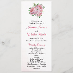 Programme Bouquet de roses roses cérémonie de mariage