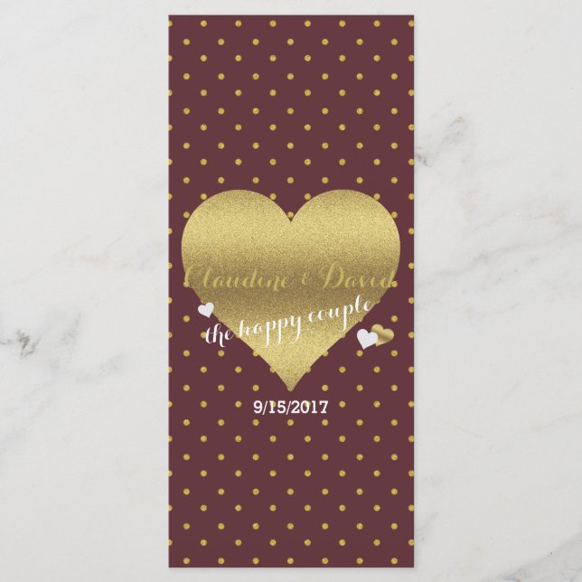Programme BRIDE & CO Burgundy Gold Polka Dot Wedding Party (Devant)