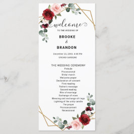Programme Burgundy Blush Floral moderne Mariage géométrique