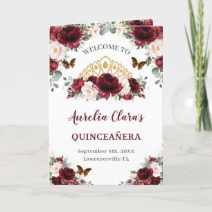 Programme Burgundy Blush Floral Quinceañera Ordre des événem