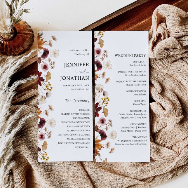 Programme Burgundy Boho Fall Floral Mariage Flat Program (Créateur téléchargé)