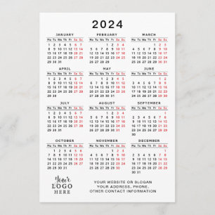Programme Calendrier de l'année 2024 blanc noir rouge minima