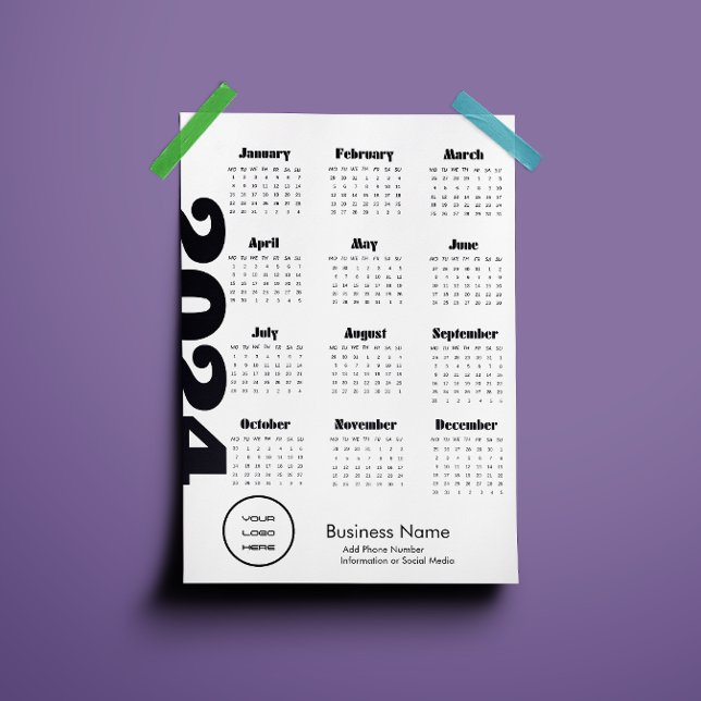 Programme Calendrier Entreprise 2024 Personnalisé Noir Et Bl (Custom Company 2024 Calendar Black And White Program)