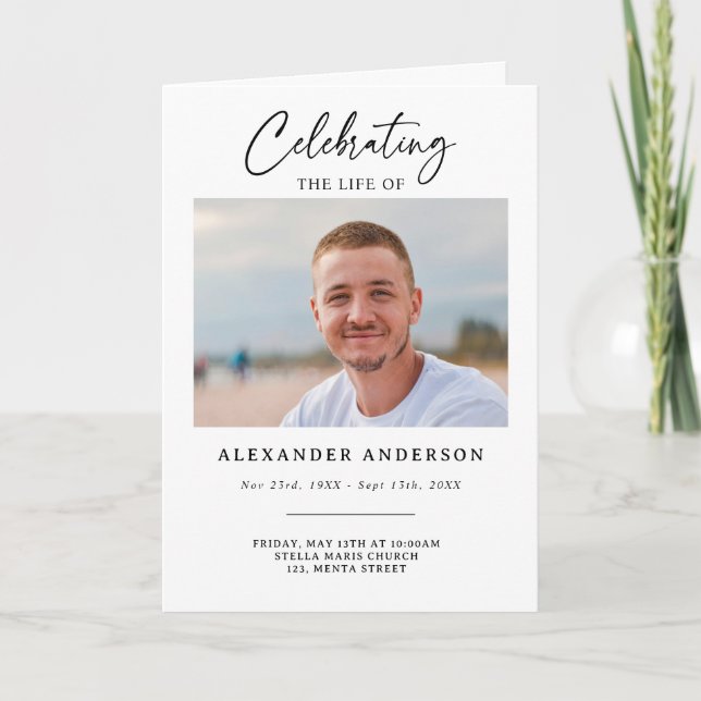 Programme Celebration of Life Black White Memorial Funeral (Devant)