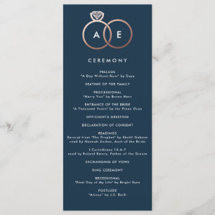 Programme Cercles d'or Rose moderne Marine Blue Wedding Prog