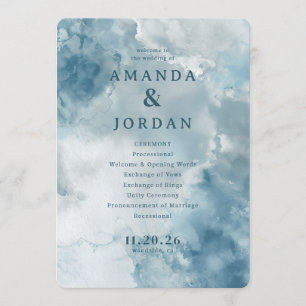 Programme Cérémonie de mariage à l'aquarelle bleue sereine