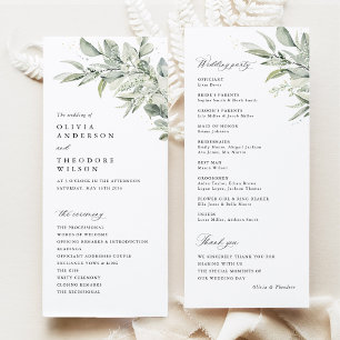Programme Cérémonie de mariage à l'aquarelle botanique vert