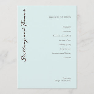Programme Cérémonie de mariage bleu serein