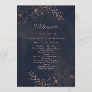 Programme Cérémonie de Mariage chic Blue & Rose Gold Foil de