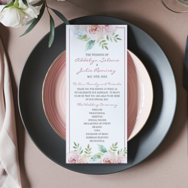 Programme Cérémonie de Mariage d'aquarelle de printemps douc (Créateur téléchargé)